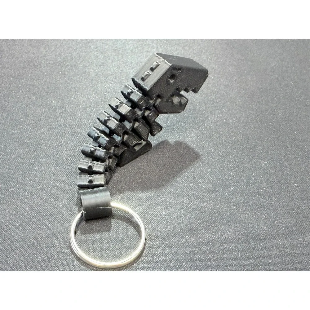 3D Printed Articulated T-Rex Keychain Black Flexible Dinosaur Toy